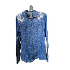 Vtg Roar Beaded Lace Embroidered Western Boho Long Sleeve Button Up Size S